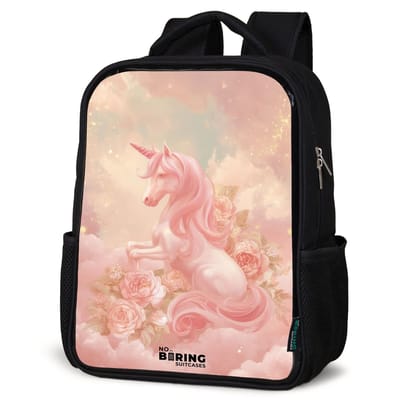 NoBoringSuitcases.com® - Rugzak zwart meisjes - Schooltas meisje - NoBoringSuitcases.com® - Rugzak zwart - Schooltas jongen & meisje - Eenhoorn - Wolken - Roze - Rugtas voor school - Boekentas kind - Schoolrugzak - Kinderrugzak