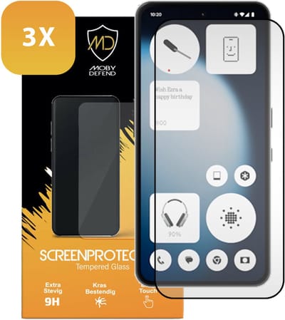 3-Pack MobyDefend Screenprotectors - Geschikt voor Nothing Phone (3a) Lite - Screensavers Met Zwarte Randen - Gehard Glas