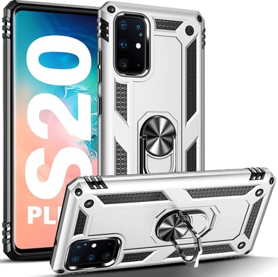 Ring Armor hoesje Geschikt voor Samsung Galaxy S20 Plus - Zilver - Draaibare standaard - Magneet - ZT Accessoires