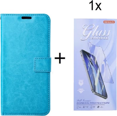Bookcase Turquoise Geschikt voor Samsung Galaxy A34 - portemonnee hoesje met 1 stuk Glas Screen protector - ZT Accessoires