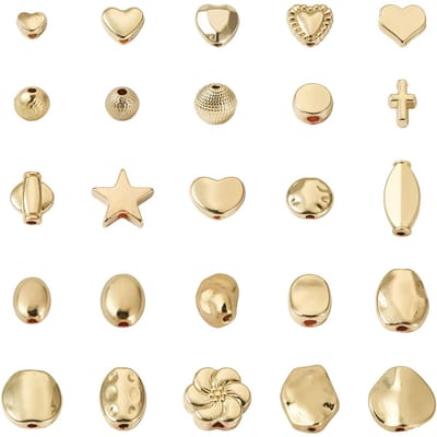 PandaHall 100 stuks lichtgouden afstandskralen, kruis hart, ster, ovaal, plat, ronde, losse kralen, kleine ronde stopparels, voor doe-het-zelf ambachten, armbanden en sieraden maken
