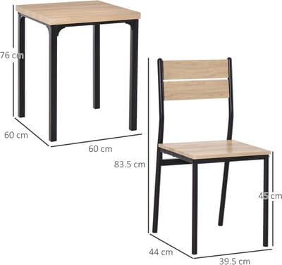 FloraGrace Eetkamerset 3-delig – Compact Design met Tafel en 2 Stoelen – Voor Keuken, Eetkamer en Café – MDF – Natuurkleur