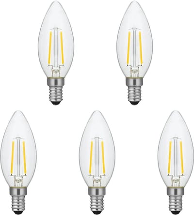 SPL E14 LED Lamp 2W Dimbaar - CRI 93 - Extra Warm Wit - 2500K - LED Filament Kaars C35 - Vervangt 16W - 5 Stuks