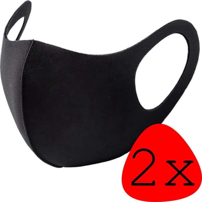 Wasbaar Mondkapje Zwart Wasbaar Mondmasker Elastisch Mondkapjes - 2 stuks