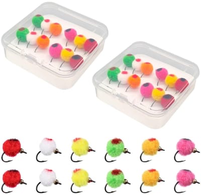 Dailygoods- Vliegen Kit 24 Stuks - Vlieg Lokken voor Forel/Baars/Zalm - Gesimuleerde Visei - Fluorescerende Kleur - Aantrekkelijk voor Roofvis - Vliegvismateriaal