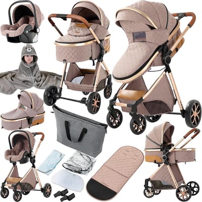 Combi Kinderwagen - Reissysteem Reiswieg - Baby Vervoeren - 3-in-1 Functionaliteit - 75 cm Hoog - Khaki