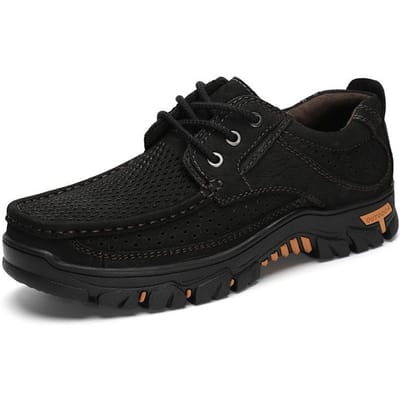 Lente en Zomer Mesh Ademende Leren Schoenen Heren Echt Leer Tooling Papa Schoenen Outdoor Sneakers 48 black