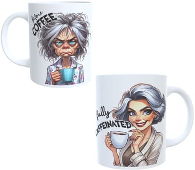 Bedrukte beker - spreuk Before coffee - fully caffeinatad - afbeelding