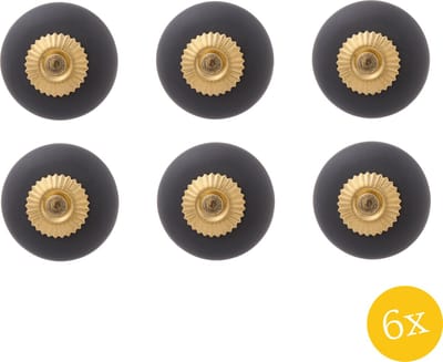 Clayre & Eef Deurknop set van 6 stuks Ø 4 cm Grijs Keramiek Rond Meubelknop