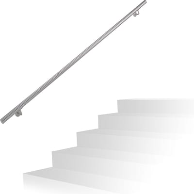 trapleuning - 200 cm - rvs - geborsteld - muurmontage - binnen & buiten - Ø 38 mm - met houder - zilver