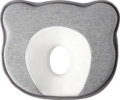 Grijs-wit Baby Ergonomisch Hoofdkussen van Baby-Slofje – Traagschuim – Tegen plat achterhoofd – Baby Kussen plat hoofd met extra hoes