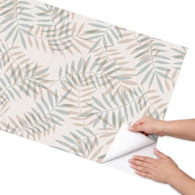 Coloray Meubel Wrap Folie - Beige Meubelfolie - 65x130 cm - Wrapfolie Keuken Bladachtige esthetiek - Decoratiefolie - Boho Meubelfolie - Meubel Wrap Folie - Woonkamer decoratie - Bloemen en planten