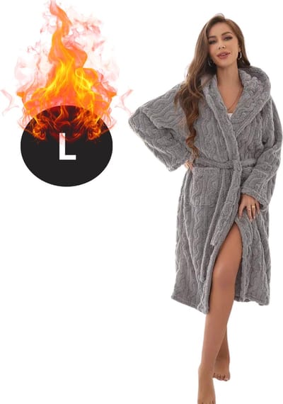 Bovista Badjas Dames - Fleece - Katoen - Badstof - Sauna - Hamam - Wafel - Bathrobe - Duster - Ochtendjas - Kimono - Spa - Grijs L