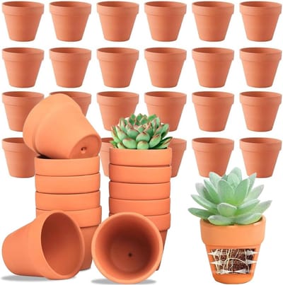 Herbruikbare terracotta potten voor vetplanten - Mini-kleipotten met drainage, ideaal voor kantoor en slaapkamer, milieuvriendelijk en duurzaam, 5 x 5,5 cm