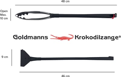 Goldmann Haardset 4-delig – Krokodillentang + Asschuiver + 2-delige Pook & Blaaspijp (1,40 m) – Haardgereedschap voor houtkachel, open haard & vuurkorf – Zwart metaal