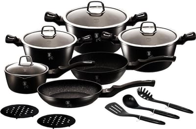 Berlinger Haus Black Silver Serie - Granieten Pannenset - 15-delig - Soft Touch Handvatten