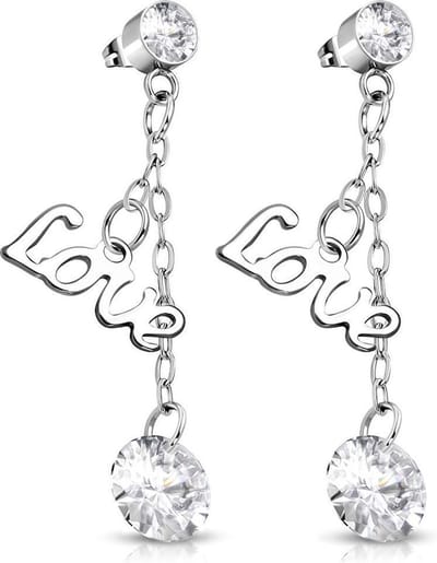 Amanto Oorbellen Benck - 316L Staal - Tekst - Love - 42x8mm