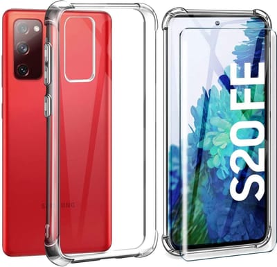 Hoesje Geschikt Voor Samsung Galaxy S20 FE 2022 Hoesje - Shockproof siliconen hoesje met Schokbestendig Transparant cover - Galaxy S20 FE screen Protector 2 pack tempered glass