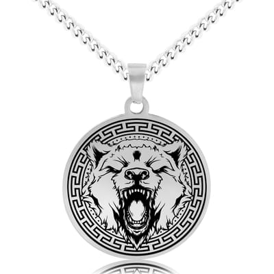 Beer Ketting Zilverkleurig - Dier Talisman - Roestvrij Staal / Stainless Steel - 60cm - Pax Amare