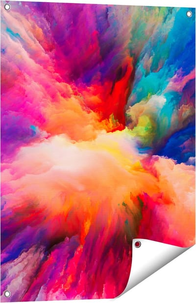 Gards Tuinposter Abstracte Kunst van Kleuren Verf - 60x80 cm - Tuindoek - Tuindecoratie - Wanddecoratie buiten - Tuinschilderij