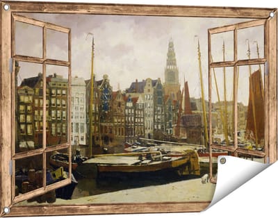 Gards Tuinposter Doorkijk Het Damrak in Amsterdam - George Hendrik Breitner - 90x60 cm - Tuindoek - Tuindecoratie - Wanddecoratie buiten - Tuinschilderij