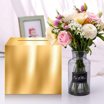Bruiloft Spaarpot - Gastenboek Doos - Kaarten Ontvangen - Eenvoudig te Monteren - 25x25x25 cm - Goud