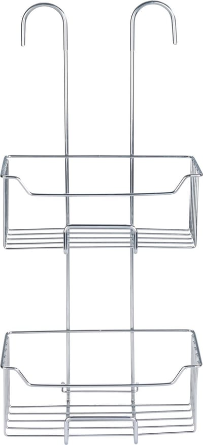 WENKO Doucherek Milo 2-laags RVS glanzend 25x55cm - Zonder boren - Doucherekje hangend - Douchemand - Douchecaddy ophangbaar