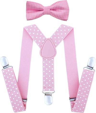 Fako Fashion - Kinder Bretels Met Vlinderstrik - Kinderbretels - Vlinderdas - Strik - Stippen - 65cm - 65cm - Roze