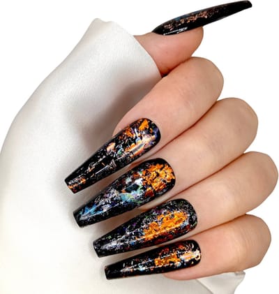 SD Press on Nails - B-143 - Plaknagels met nagellijm - XL Coffin - Zwart en kleur - Set 20 Nagels - Cosplay - Nepnagels - Valse Nagels - Extreem lange nageltips - Nail Art - Handgemaakt - Zwarte Nagels