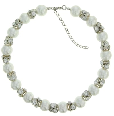 Behave - Korte parelketting met diabolo en steentjes - 14 mm parels