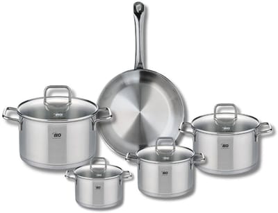 Set van 1 Koekenpan 24 cm en 4 kookpotten 12, 14, 16 en 20 cm Elo Profi Citrin