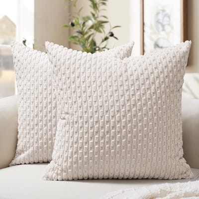 Crèmekleurige kussenslopen 40x40 cm van geribbeld fluweel, set van 2 – Elegante Bohemian kussens, zacht voor woonkamer, bank, slaapkamer en tuin, voor een natuurlijke en warme sfeer.