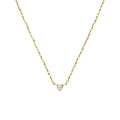 Lucardi Dames Stalen goldplated ketting hart met zirkonia - Ketting - Staal - Goudkleurig - 47 cm