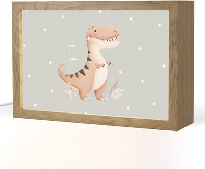 Nachtlampje 30x20 cm - Kinder lampje - Dino - Bloemen - Blauw - Stippen - Tafellamp kinderkamer - Slaapkamer lamp - Bedlamp kinderen - Kinderlampje stopcontact - Wandlamp babykamer - Nachtlampjes