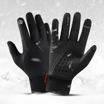 Winter Heren Dames Fietshandschoenen Waterdicht Winddicht Fleece Voering Touchscreen Antislip Medium zwart