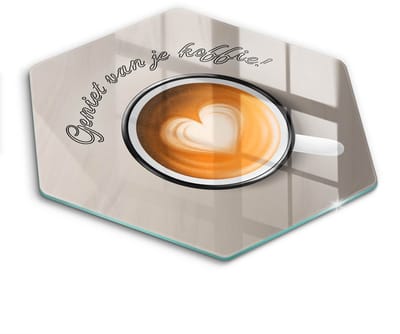 Wallfluent Glazen Snijplanken - Lekker kopje koffie! Snijplanken Glas - h40 cm - Bruin Snijplanken van Glas - Snijplank van Glas - Glazen Snijplank Voor Keuken - Antislip Glazen Snijplank