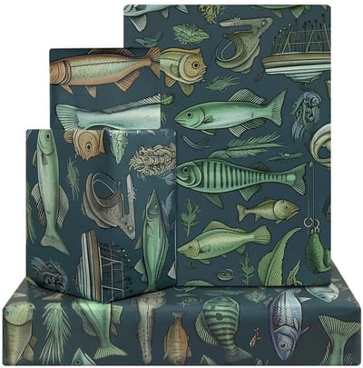 Dailygoods- Inpakpapier Vintage Vis - Cadeaupapier Verjaardag - Inpakpapier Baby - Inpakpapier Kinderen - Inpakpapier Rollen - 4 Vellen 70x50 cm