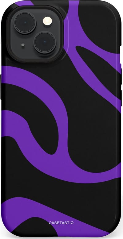 Casetastic Hoesje Geschikt voor Apple iPhone 15 Magsafe - Stijlvolle Beschermende Duo-layer Case - Golven van Paars en Zwart