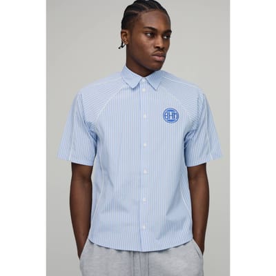 Oversized Boxy Shirt Met Paspeldetail En Strepen | Blue | Size Small