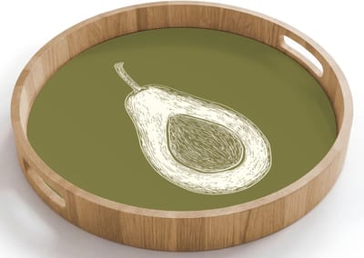 Dienblad rond 40x40 cm - Schootdienblad hout - Avocado - Minimalistisch - Illustratie - Groen - Borrelplank rechthoek - Plateau houten dienbladen