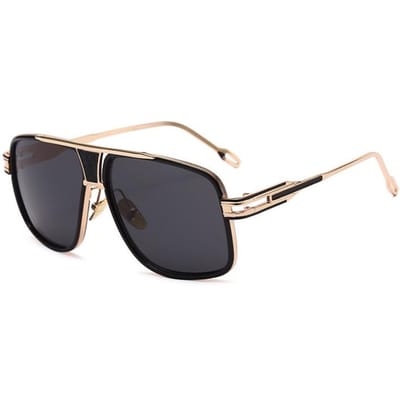 Qualité Qualité Élégant Lunettes de Soleil Extérieur Miroir Grenouille Double Poutre Décoration Lunettes Lunettes de Soleil pour Hommes Premium black