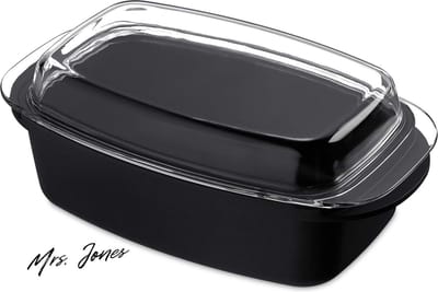 Mrs. Jones Braadslede Glasdeksel Anti-aanbaklaag Ovenschaal Aluminium 39 cm Zwart .