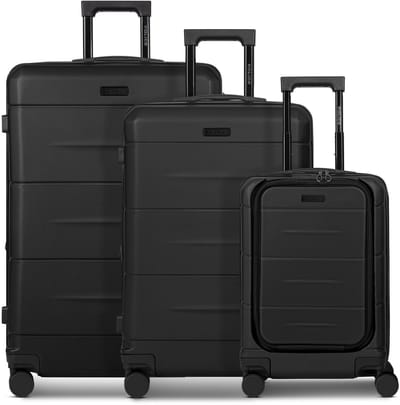 Police London 4 wielen Kofferset 3-delig met uitbreidingsplooi - Harde bagage - Combinatieslot - deep black