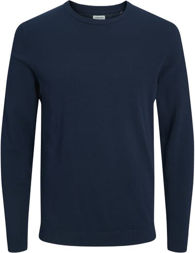 JACK & JONES Basic knit crew neck slim fit - heren pullover katoen met O-hals - blauw