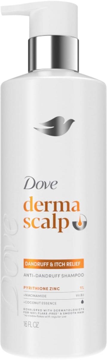 Dove Derma Scalp Dandruff & Itch Relief Shampoo 473ml – Anti-Roos Shampoo met Pyrithione Zinc, Niacinamide & Kokos Essence – Tegen Schilfers en Jeukende Hoofdhuid