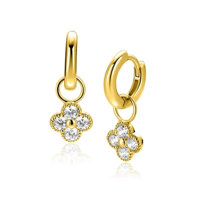 ZINZI gold plated zilveren oorbedels klavertje 8mm ZICH2735Y (zonder oorringen)