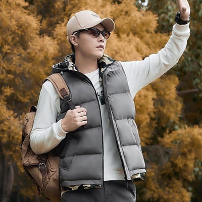Katoenen Vest Heren Herfst en Winter Nieuwe Trend Afneembare Cap Nep Twee Stukken Camouflage Winddicht Warm 5XL brown