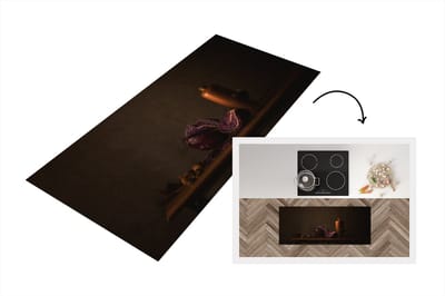 Keukenloper - Loper keuken - Stilleven - Rode Kool - Tafel - Schilderij - Vaas - Donker - Kunst - 120x50 cm - Keukenloper vinyl
