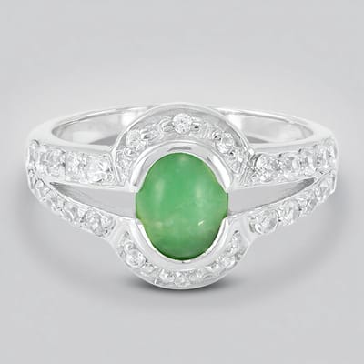 Cavill - Elegante Damesring 925 Zilver - Keizerlijke Chrysopraas Ovaal 0,73 ct - Pave Zirkonia's - Groene Edelsteen Ring