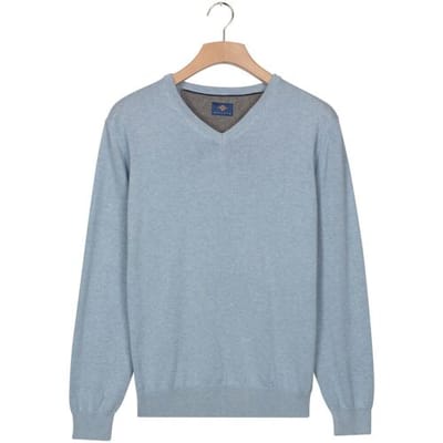 Baileys Trui Uni Color Cotton V-Neck Single Knit Soft Blue / male